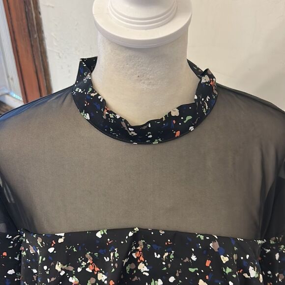 P Luca Milano black tiered mesh blouse Size L EUC - Picture 5 of 10